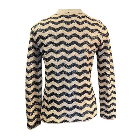 J. Crew Sequin Chevron Stripe Sweater Size S Cream Black Sparkle Festive Preppy - Picture 4 of 9